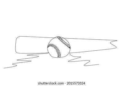 Single continuous line drawing of bat and ball, baseball equpment. Sport exercise concept. Trendy one line draw design graphic vector illustration for baseball promotion media	