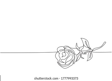 Single continuous line drawing of beautiful fresh romantic rose flower. Dynamic greeting card, invitation, logo, banner, poster concept one line draw design graphic vector illustration