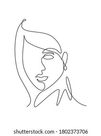 Single continuous line drawing beautiful aesthetic portrait woman abstract face. Pretty sexy model female silhouette minimalist style concept. Trendy one line draw design vector graphic illustration
