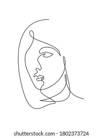 Una línea contínua dibujando hermosa imagen estética de la cara abstracta de la mujer. Modelo bastante sexy de la silueta femenina concepto de estilo minimalista. Ilustración gráfica del vector de diseño de una línea de moda