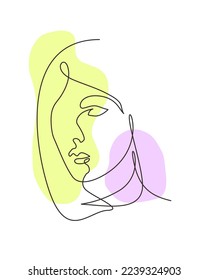 Una línea contínua dibujando hermosa imagen estética de la cara abstracta de la mujer. Modelo bastante sexy de la silueta femenina concepto de estilo minimalista. Ilustración gráfica del vector de diseño de una línea de moda
