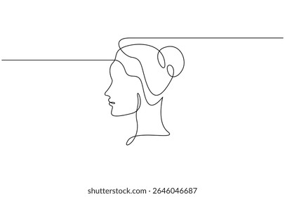 Una sola línea continua dibujando un hermoso retrato estético de la cara abstracta de la mujer, Vector Una línea de ilustración para la decoración minimalista del hogar, arte de la pared, carteles, impresión.