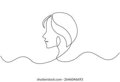 Una sola línea continua dibujando un hermoso retrato estético de la cara abstracta de la mujer, Vector Una línea de ilustración para la decoración minimalista del hogar, arte de la pared, carteles, impresión.