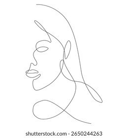 Single continuous line drawing beautiful aesthetic portrait woman abstract face.