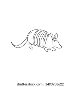 Single continuous line drawing of beauty armadillo for company logo identity. Armoured body mammal mascot concept for national conservation park icon. Modern one line draw design vector illustration