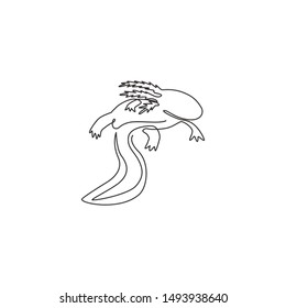 Single continuous line drawing of beauty axolotl for company logo identity. Mexican walking fish mascot concept for aquatic creature icon. Modern one line draw design vector graphic illustration