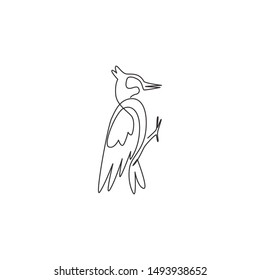 Single continuous line drawing of beauty woodpecker for company logo identity. Little cute bird mascot concept for national park icon. Modern one line draw design graphic vector illustration