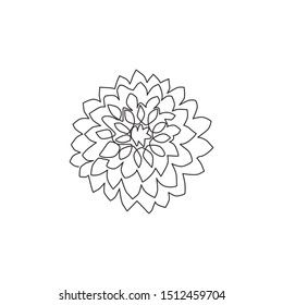 Single continuous line drawing of beauty fresh dahlia for garden logo. Printable decorative national Mexico flower concept for home decor wall poster. Modern one line draw design vector illustration