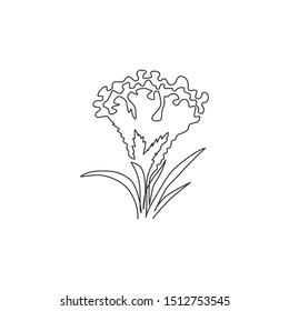 Single continuous line drawing beauty brain celosia for home wall art decor poster print. Printable decorative cockscomb flower for wedding invitation card. One line draw design vector illustration