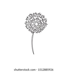 Single continuous line drawing beauty fresh taraxacum for home wall decor art poster print. Printable decorative dandelion flower for invitation card. Modern one line draw design vector illustration
