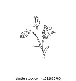 Single continuous line drawing beauty fresh perenial plant for home art wall decor poster print. Printable decorative bluebell flower for card ornament. Modern one line draw design vector illustration