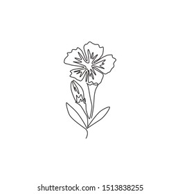 Single continuous line drawing of beauty fresh dianthus for home art wall decor poster print. Printable decorative sweet william flower concept for . Trendy one line draw design vector illustration