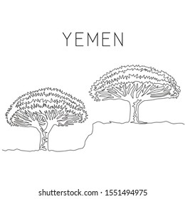 Single continuous line drawing beauty dragon blood tree for wall decor art poster print. Decorative dracaena cinnabari concept for national park logo. Modern one line draw design vector illustration