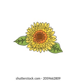 Einzelne durchgehende Zeichnung von Schönheitsfrischen Sonnenblumen für das Parklogo. Dekorative Helianthus Sommerblume Konzept Hauswanddekoration Poster Kunst. Moderne 1-zeilige Zeichnungen Design Vektorgrafik