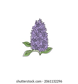 Single continuous line drawing beauty fresh syringa vulgaris for wall decor home art poster print. Printable decorative lilac flower for green park. Modern one line draw design vector illustration