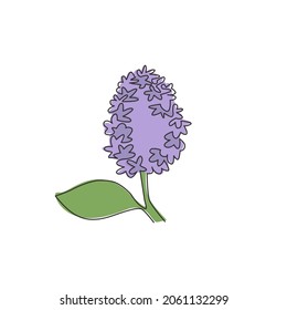 Single continuous line drawing beauty fresh syringa vulgaris for home decor poster print wall art. Printable decorative lilac flower wedding invitation card. One line draw design vector illustration