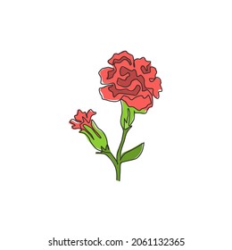 Dibujo de línea continua, belleza, dianthus fresco para la decoración casera, arte en la pared de afiches. Flor de clavel decorativa impresa para la tarjeta de invitación a la boda. Ilustración vectorial de diseño de dibujo de una línea moderna