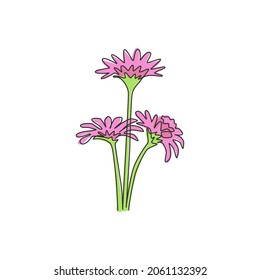 Dibujo de línea continua de belleza fresco asteráceas para el logotipo del jardín. Imprimible concepto de flor de astro decorativo para el afiche de decoración de casa de arte mural. Ilustración del vector de diseño de trazas de una línea