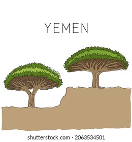 Single continuous line drawing beauty dragon blood tree for wall decor art poster print. Decorative dracaena cinnabari concept for national park logo. Modern one line draw design vector illustration
