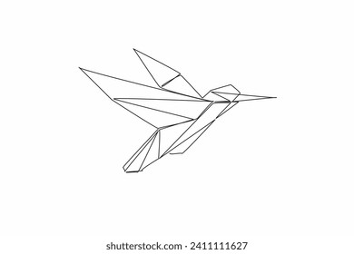 Single continuous line drawing of beauty funny origami paper form flying hummingbird. Traditional Japanese paper craft folding concept. Train fine motor skill for kids. National Bird Day