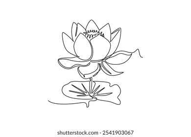 Dibujo de línea continua única de loto fresco de belleza para la identidad del logotipo del negocio de spa. Concepto decorativo de la flor del lirio de agua para el cartel casero de la decoración de la pared. Una línea dibuja la Ilustración vectorial del Diseño gráfico