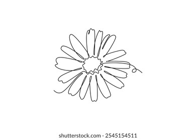 Single continuous line drawing beauty fresh bellis perennis. Printable decorative poster common daisy flower concept for wall home decoration. Dynamic one line draw graphic design vector illustration