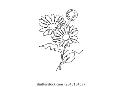 Desenho de linha contínua única de beleza bellis perennis fresco para cartaz de arte de decoração de parede. Conceito de flor de margarida decorativa imprimível para tecido têxtil. Ilustração de vetor de design gráfico com desenho de uma linha