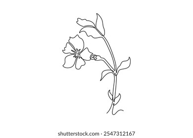Línea continua única que dibuja la belleza fresca del periwinkle para el arte casero del cartel de la decoración de la pared Flor decorativa imprimible del vinca para la tarjeta de invitación de la boda. Una línea dibuja la Ilustración vectorial del Diseño gráfico