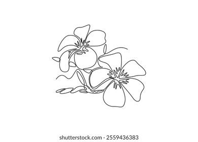 Single continuous line drawing beauty fresh plumeria for wall home decor art print poster. Printable decorative frangipani flower for green park icon. One line draw graphic design vector illustration