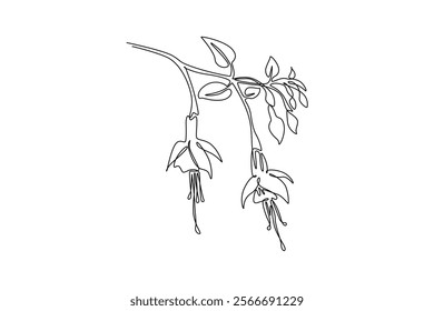 Single continuous line drawing beauty fresh fuchsia for home wall decor poster print art. Decorative shrubs flower plant concept for invitation card. One line draw graphic design vector illustration