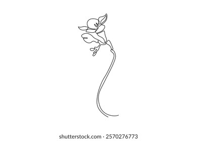 Single continuous line drawing beauty fresh freesia for garden logo. Decorative of herbaceous flower concept for home wall decoration poster print art. One line draw graphic design vector illustration