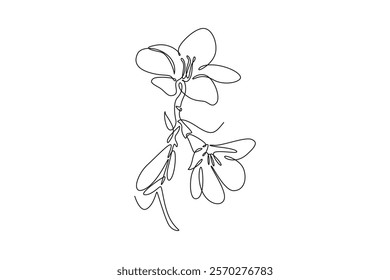 Single continuous line drawing beauty fresh freesia for garden logo. Decorative of herbaceous flower concept for home wall decoration poster print art. One line draw graphic design vector illustration