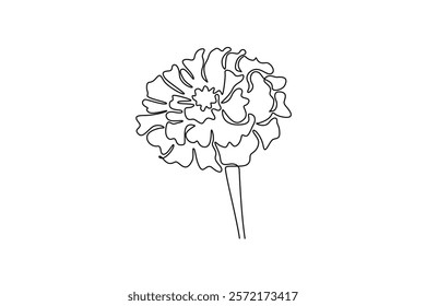 Single continuous line drawing beauty fresh calendula for home wall decor poster. Printable decorative marigold flower greeting card ornament. Dynamic one line draw graphic design vector illustration