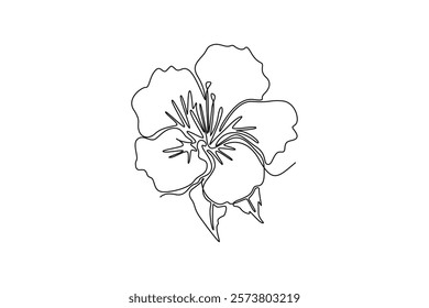 Single continuous line drawing of beauty fresh rhododendron for art home wall decoration poster. Decorative azalea flower concept for invitation card. One line draw graphic design vector illustration