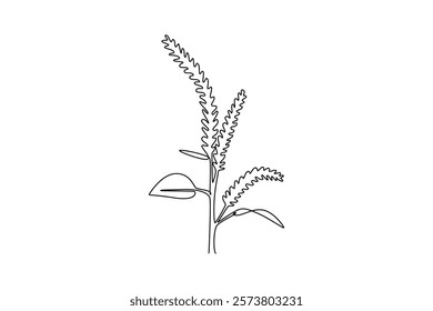 Single continuous line drawing of beauty fresh amaranthus for home wall decor art poster print. Decorative amaranth flower for wedding invitation card. One line draw graphic design vector illustration