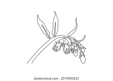 Single continuous line drawing beauty fresh symphytum for garden logo. Decorative comfrey flower concept for home decor wall art poster print. Dynamic one line draw graphic design vector illustration