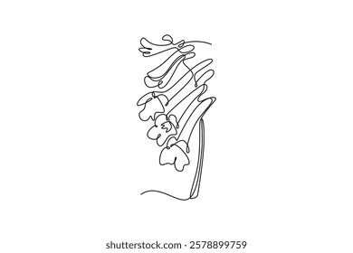 Single continuous line drawing beauty fresh corydalis for garden logo. Decorative perennial herbaceous flower for home wall decor poster art. Dynamic one line draw graphic design vector illustration