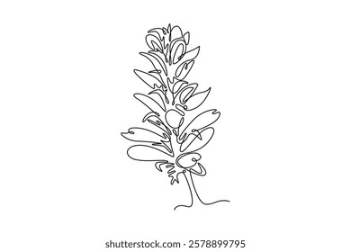 Single continuous line drawing beauty fresh acanthus for home art wall decor poster print. Decorative bear's breeches flower concept for greeting card. One line draw graphic design vector illustration