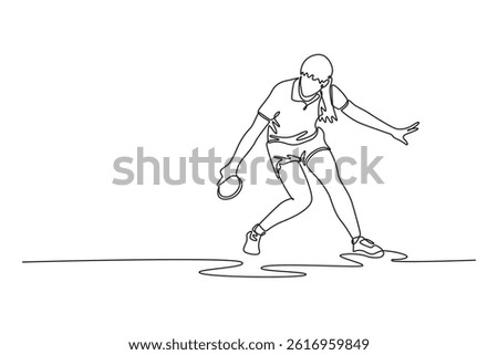 Single continuous line drawing beauty female table tennis players performing dynamic strokes and returns. Showing speed and reflex in modern ping pong. One line draw graphic design vector illustration