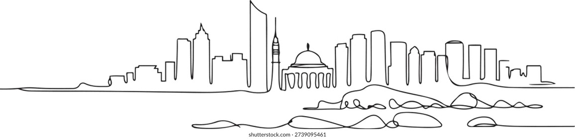 Single continuous line drawing of Beirut city skyline, Lebanon. Famous city scraper and landscape home wall decor poster print. World travel concept. one line Icon drawing
