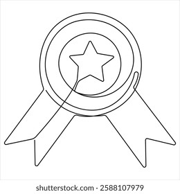 Single continuous line drawing of the best quality award badge with gold star winning medal illustration