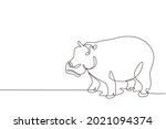 Single continuous line drawing big cute hippopotamus for company logo identity. Huge wild hippo animal mascot concept for national safari zoo. Dynamic one line draw graphic design vector illustration