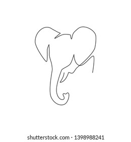 Single continuous line drawing of big cute elephant business logo identity. African safari animal icon concept. Trendy one line vector draw design graphic illustration