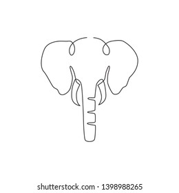 Single continuous line drawing of big cute elephant business logo identity. African safari icon concept. Dynamic one line graphic draw design vector illustration