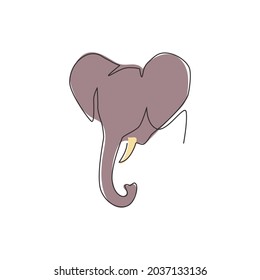 Single continuous line drawing of big cute elephant business logo identity. African safari animal icon concept. Trendy one line vector draw design graphic illustration