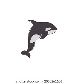 Single continuous line drawing of big adorable orca for company logo identity. Endangered whale mascot concept for national fish conservation icon. Modern one line draw design vector illustration