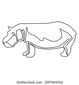 Single continuous line drawing big cute hippopotamus for company logo identity. Huge wild hippo animal mascot concept for national safari zoo. Dynamic one line draw graphic design vector illustration