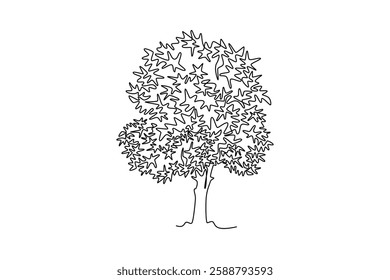 Single continuous line drawing of big beauty exotic acer pseudoplatanus tree home decor wall art poster. Decorative maple plant for national park logo. One line draw graphic design vector illustration