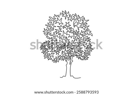 Single continuous line drawing of big beauty exotic acer pseudoplatanus tree home decor wall art poster. Decorative maple plant for national park logo. One line draw graphic design vector illustration