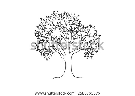 Single continuous line drawing big beauty and exotic maple tree. Decorative acer pseudoplatanus plant concept for national park logo template. Dynamic one line draw graphic design vector illustration